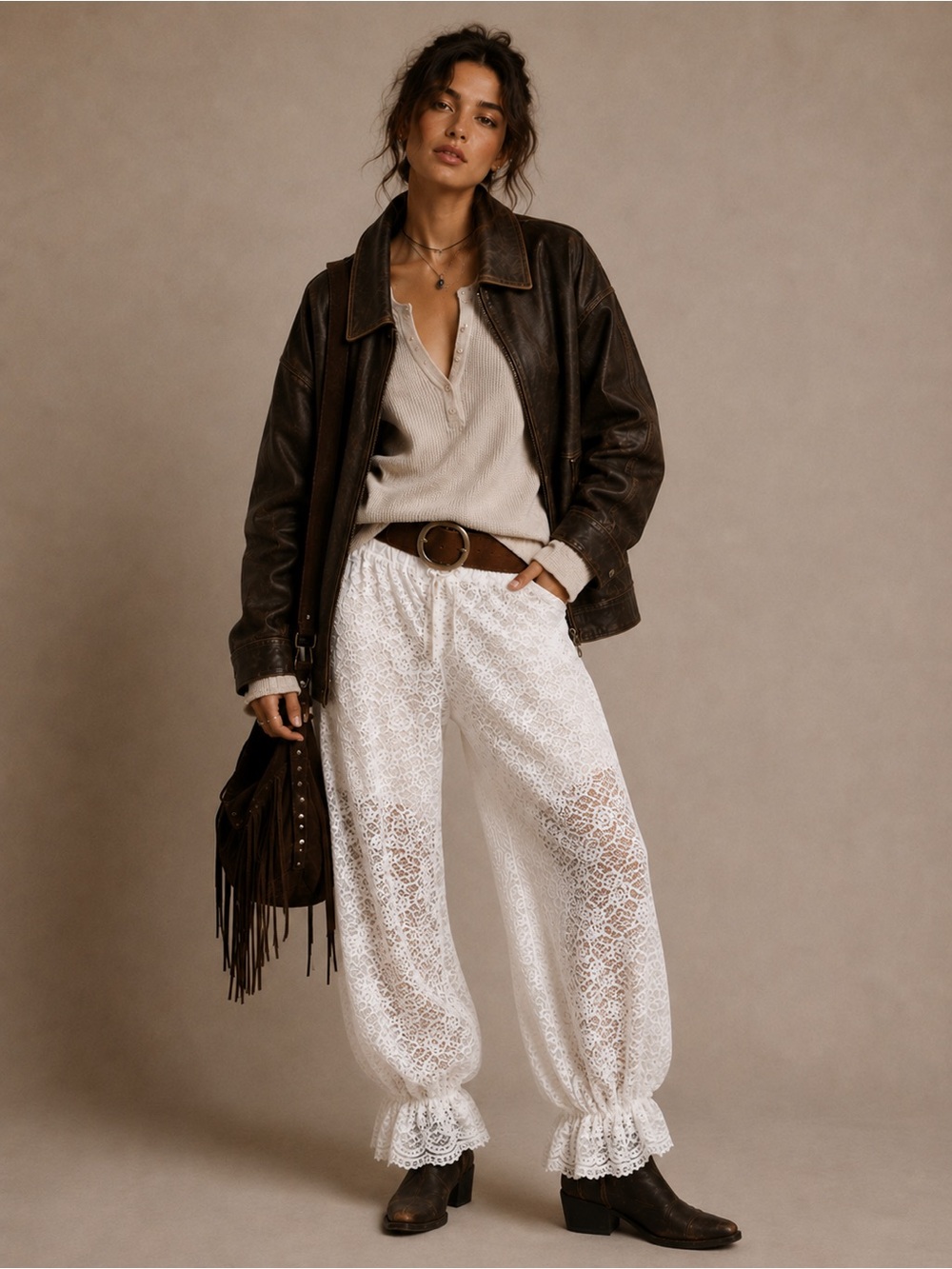 White Lace Bloomer Pants w Built-In Shorts | Boho Cottagecore Artisan